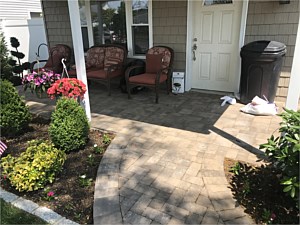 nicolock mocha stone ridge herringbone pattern levittown porch walkway landing walk way